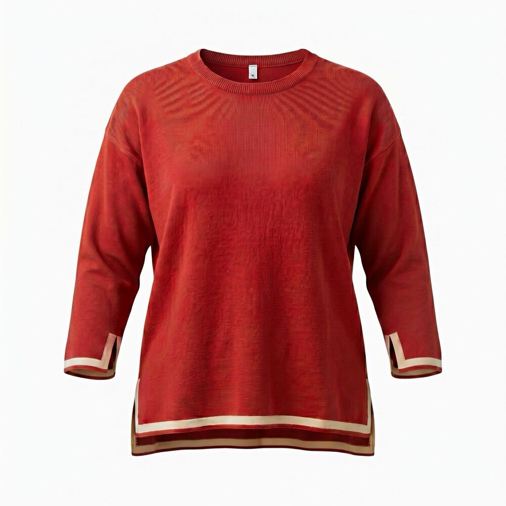 2 Pc Knit Lounge Set Womens XL Rust Viscose Wide Leg Cropped Pants Top Like New